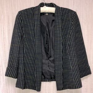 Kasper 6 Black with Blue Green Pattern Knit Open Front Wrinkle Free Jacket